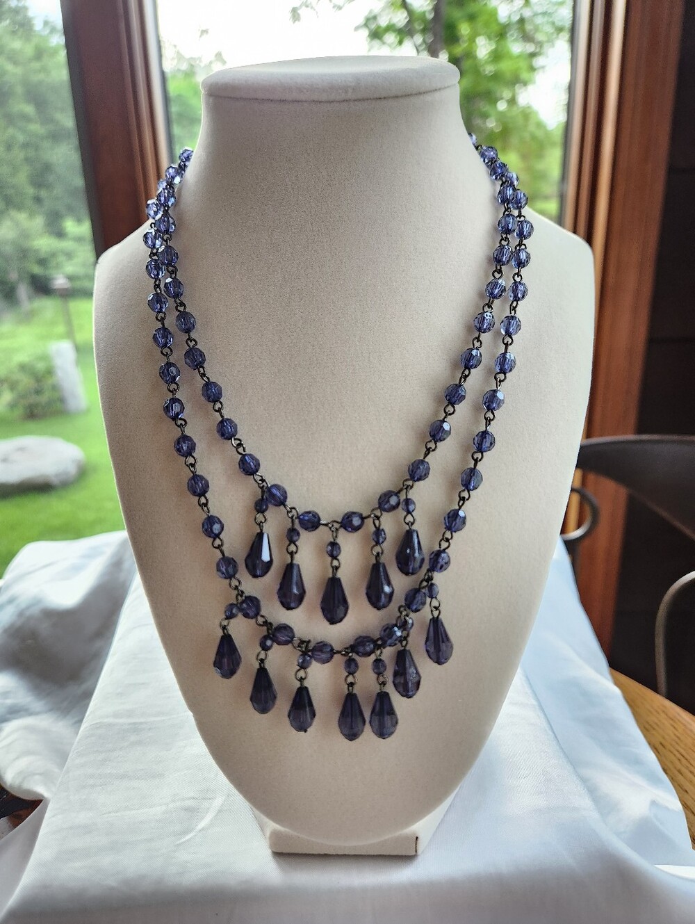 Vintage Blue/Purple Beaded Dbl Strand Necklace with Earrings - Picture 1 of 4